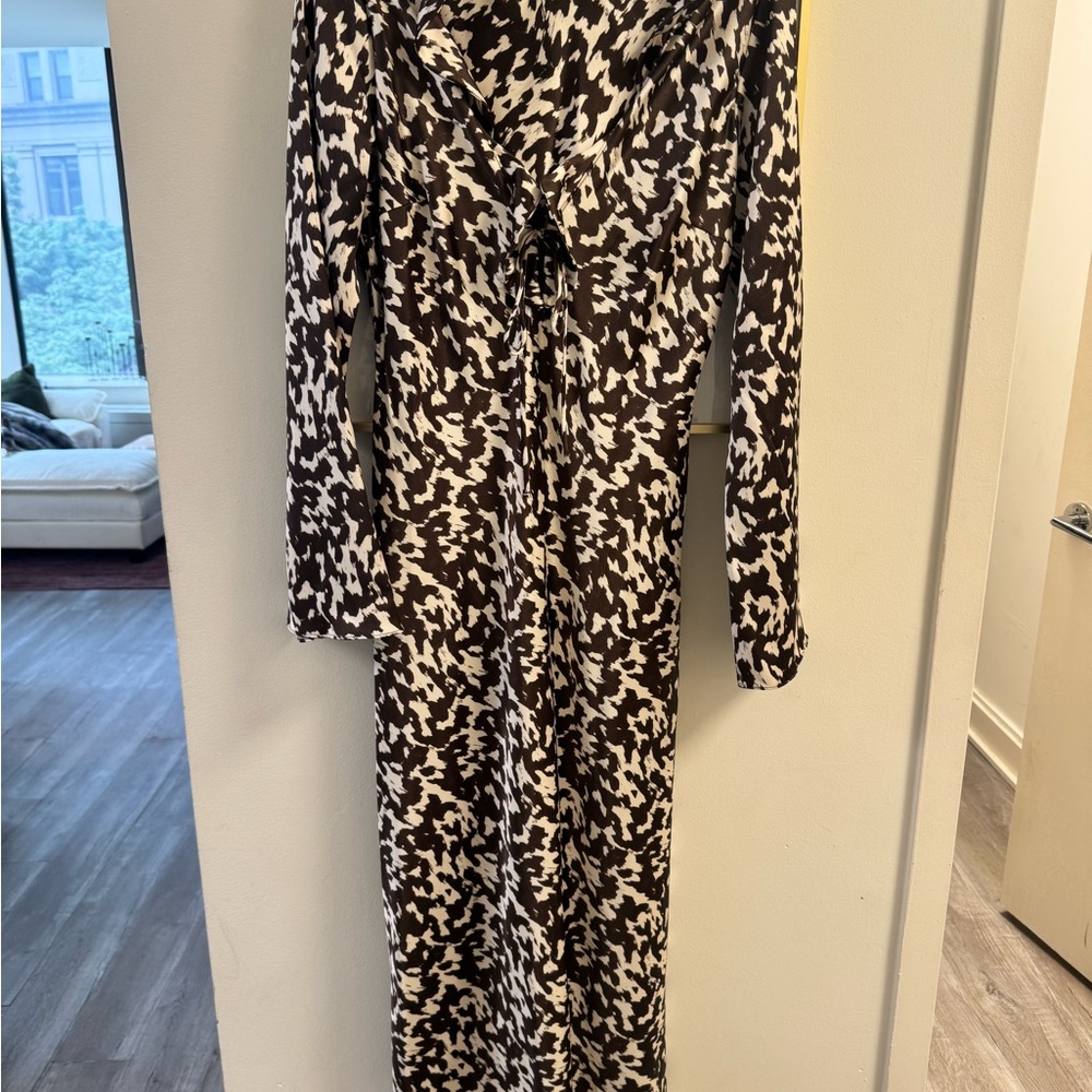 Zara Print Long Sleeve Maxi Dress